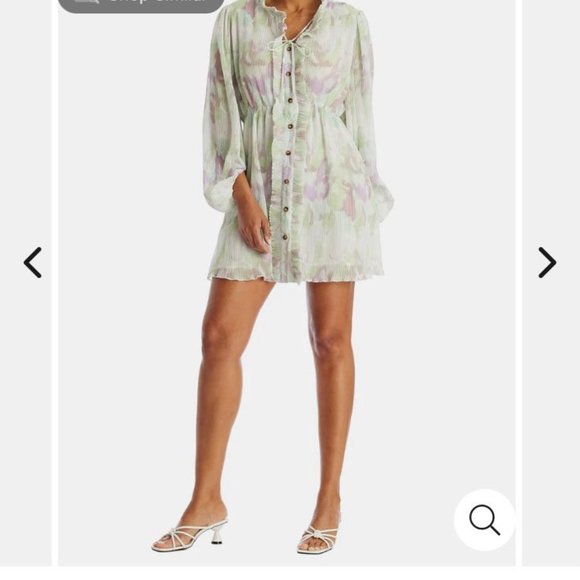 Lord & Taylor Button-Up Pastel Printed Lantern Sleeve Dress - Picture 6 of 11